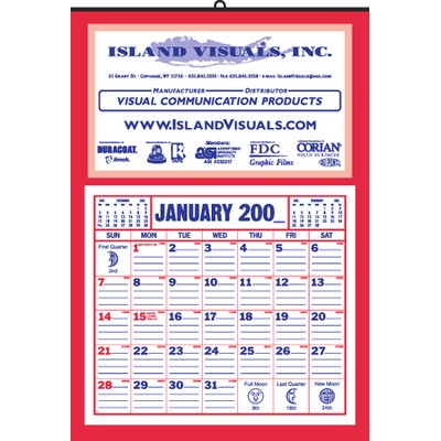 Full Apron Calendar w/Memo Pad & Red Border