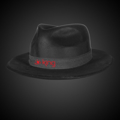 Black Velour Gangster Hat w/Silk Screened Black Band