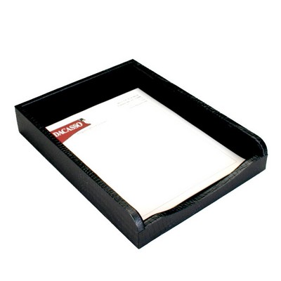 Crocodile Embossed Black Leather Front Load Letter Tray