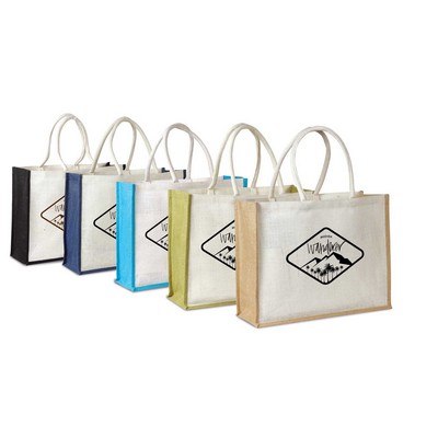 Jute Shopping Tote Bag with Cotton Web Handle and Inside Pocket