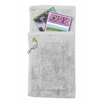 100% Cotton Bi-Fold Golf Towel W/ Pocket, Grommet & Hook