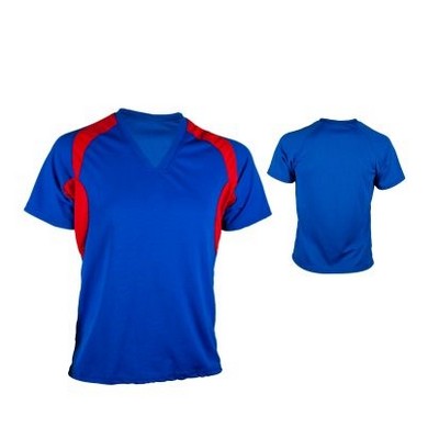 Adult Cool Mesh Flat Back Soccer Jersey Shirt w/ Contrast Front Panel & V-Neck Self Trim