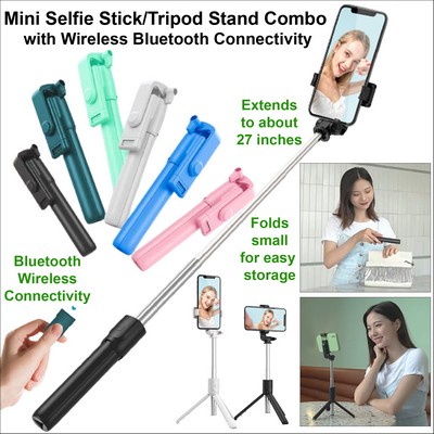 Mini Selfie Stick Bluetooth - Wireless, with a Tripod Stand in the handle