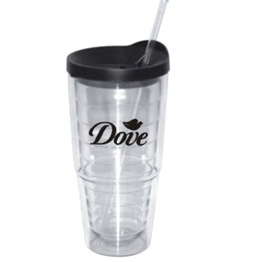 24 Oz. Double Wall Plastic Cup w/ Straw