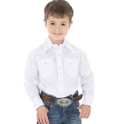 Wrangler® Boys' White Long Sleeve Dress Western Solid Snap Shirt