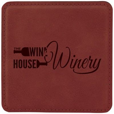 Leatherette Square Coaster - Rose Red