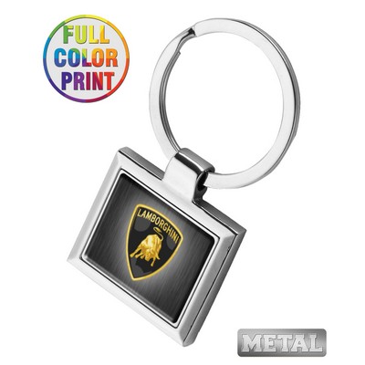 Union Printed - Square Shaped Metal Keychain with Keyring - Full Color Logo