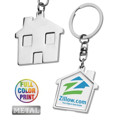 House Shaped Metal Keychain - Full Color Dome