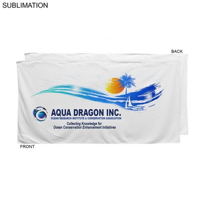 Plush and Soft Velour Terry Cotton Blend White Beach Towel, 30x60, Sublimated Full color logos