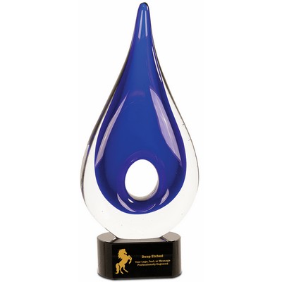 11 1/4" Blue Round Window Rain Drop Art Glass Award