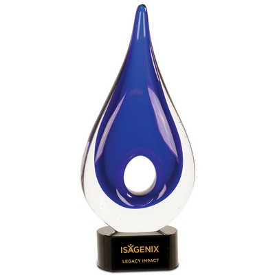 Blue Tear Drop Art Glass with Round Window, 11.25"