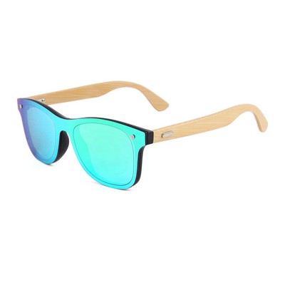 Bamboo Sunglasses - Green Mirror Lenses - Black Frames