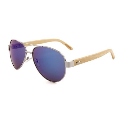 Bamboo Sunglasses - Ice-Blue Mirror Lenses - Silver Frames