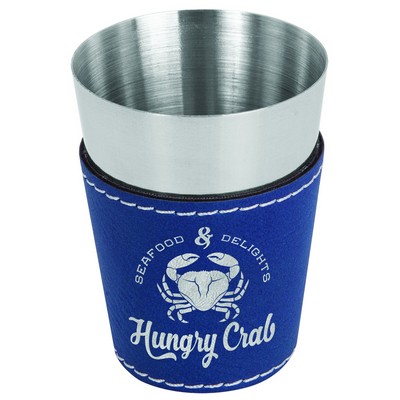 Blue/Silver 2 Oz. Leatherette Shot Glass