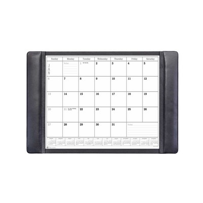 Classic Black Leather Side Rail Desk Pad w/Calendar Insert (25.5"x17.25")