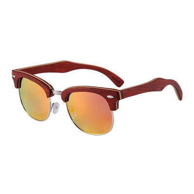 Red Rose Wood Sunglasses - Red Mirror Lenses - Red Rose Wood Frames