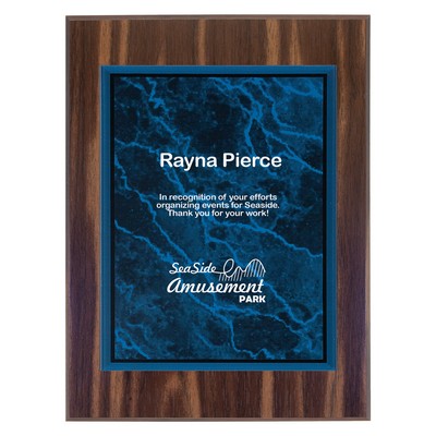 Walnut Finish Plaque with Blue Marble Acrylic Plate (9" x 12")