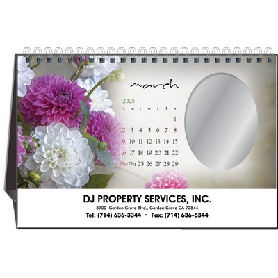 Blossoms 2025 Mirror Desktop Calendar w/Black Imprint