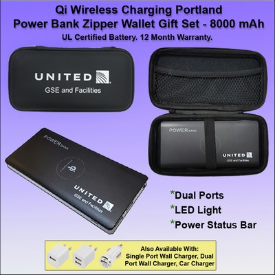 Qi Wireless Charging Portland Power Bank Zipper Wallet Gift Set 8000 mAh - Black