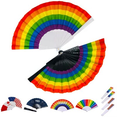 9" Plastic Handle Folding Fabric Hand Fan