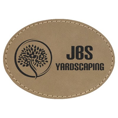 Oval Engraved Patch with Adhesive, Light Brown Faux Leather, 3 1/2" x 2 1/2"