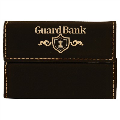 Hard Business Card Holder, Black-Gold Leatherette, Laser Engravable