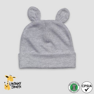 Baby Bear Ears Beanie Hats Heather Gray 65% Polyester 35% Cotton- Laughing Giraffe®