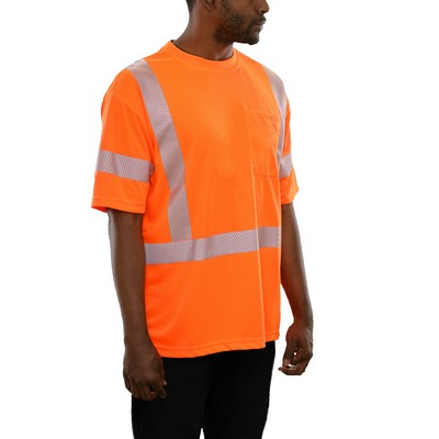 Birdseye Short Sleeve Shirt with Pocket- 3M™ Scotchlite™ Reflective/Fluorescent Red-Orange