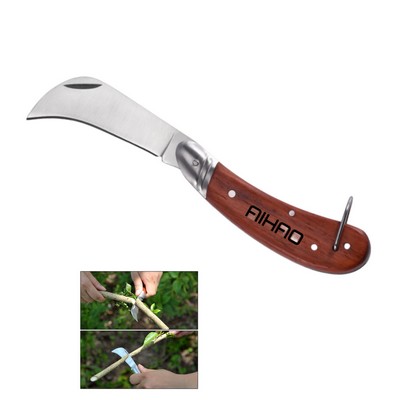 Stainless Steel Folding Pocket Knife with Wooden Handle