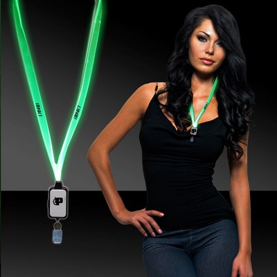 Green LED Light Up Lanyard w/Badge Clip(Laser Engraved)