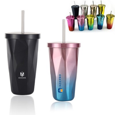 16 oz Iced Coffee Tumbler with Lid and Straw