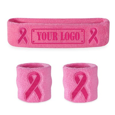 Pink Ribbon Sweat Headband & Wristband Set