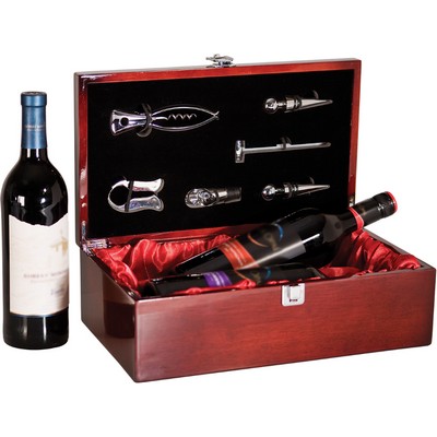 Rosewood Piano Finish Double Bottle Wine Box with Tools