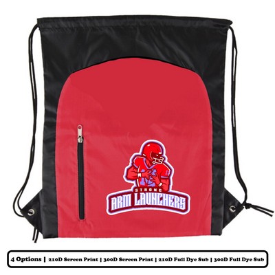 Sublimation Polyester Drawstring Bag w/ Large Vertical-Zip Pocket