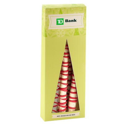 Chocolate Pretzel Rod Holiday Boxes (4 Piece) - White Chocolate with Red Drizzle