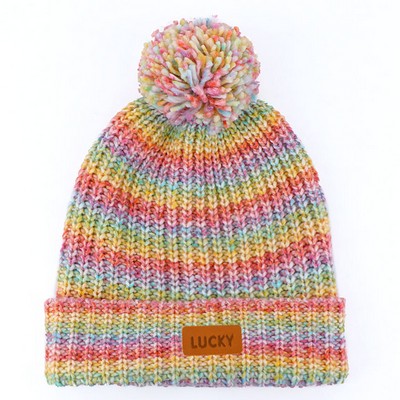 Rainbow Pom Pom Beanie