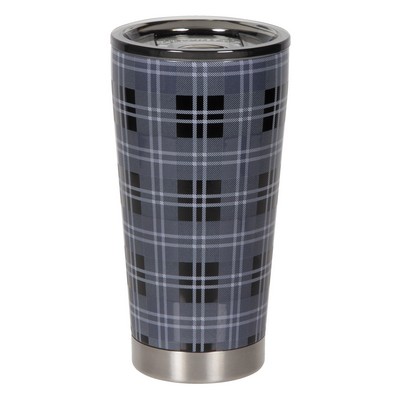 Texture Printed 16oz Black Plaid Tumbler with Smoke Cap