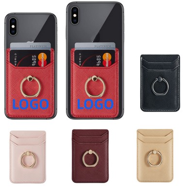 Pu Leather Cell Phone Wallet / Finger Ring Stand