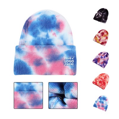 Tie-dye Printed Knitted Beanie Hat