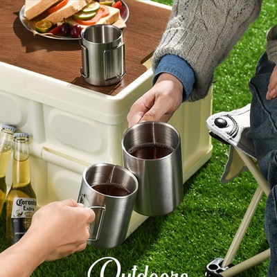 300 ml Foldable Handle Double Wall Stainless Steel Cup