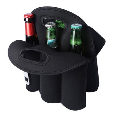 Insulated Neoprene Beer Wine Carrier Bag w/Opener (6 Pack)