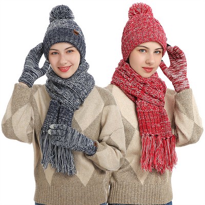 Beanie Hat Scarf and Touchscreen Gloves Set For Women