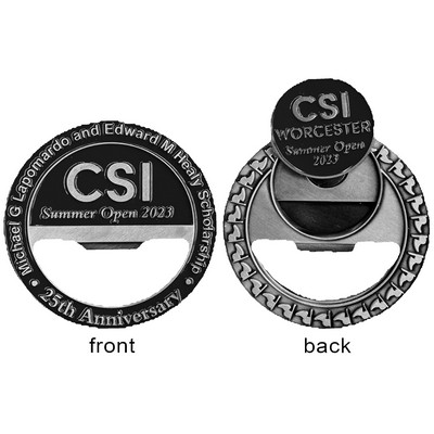 Custom 2" Round Bottle Opener Challenge Coin w/ Removable Ball Marker