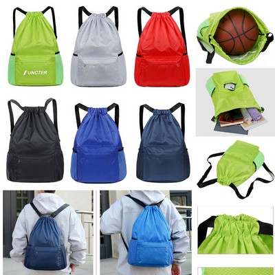 19 x 13.8 inch Drawstring Backpack, Waterproof Sports Gym Bag with Side Pocket