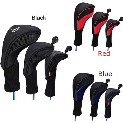 Golf Club Head Covers 3-Piece Set with Replaceable Labels