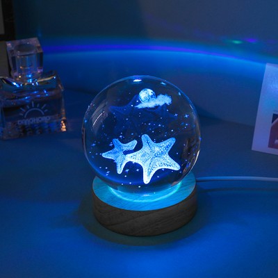 Engraved Starfish Crystal Ball Night Light