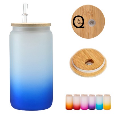 16Oz Gradient Glass Tumbler With Straw