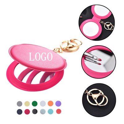 PU Leather Pocket Makeup Mirror Key Chain