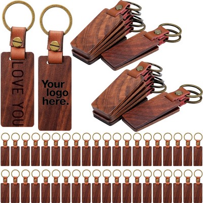 Walnut Wood Keychain with Leather Strap