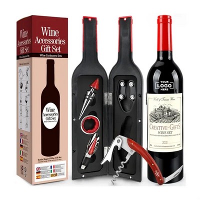 Wine Tool Set In Bottle Shape Black Case